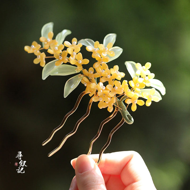 Osmanthus heat shrink hair comb, hair accessory for Hanfu, cheongsam, ancient style, Song Dynasty style, women's high-end side comb