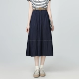 Синяя летняя тонкая длинная юбка, по фигуре, длина миди