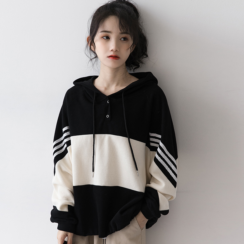 孜索2021秋季新款卫衣女宽松韩版春秋BF风拼色...