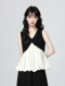 French-Style V-Neck Vest for Women, Summer Outerwear, 2026 Summer New Design, Black Ruffle Splicing Sleeveless Top