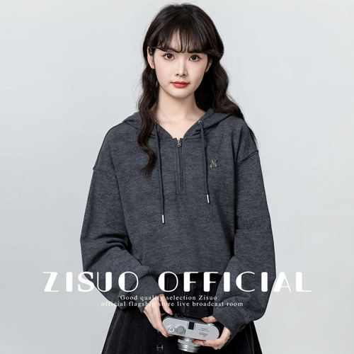 Осенняя толстовка с капюшоном с молнией, дизайнерская короткая повязка на голову, в американском стиле, на молнии, оверсайз