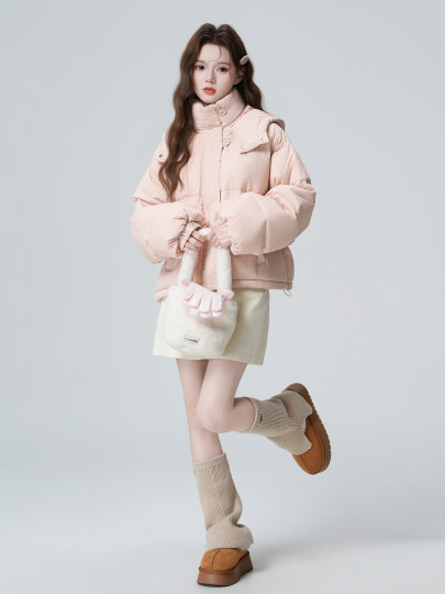 Pink Hooded down Jacket for Women, Winter 2026 New Style, White Duck Down, Thickened Puffer Jacket, Short Top