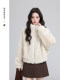 Apricot-Colored Stand-Collar Lamb Wool Coat for Women, Winter 2026 New Style, Loose Thickened Cardigan, Fluffy Short Top