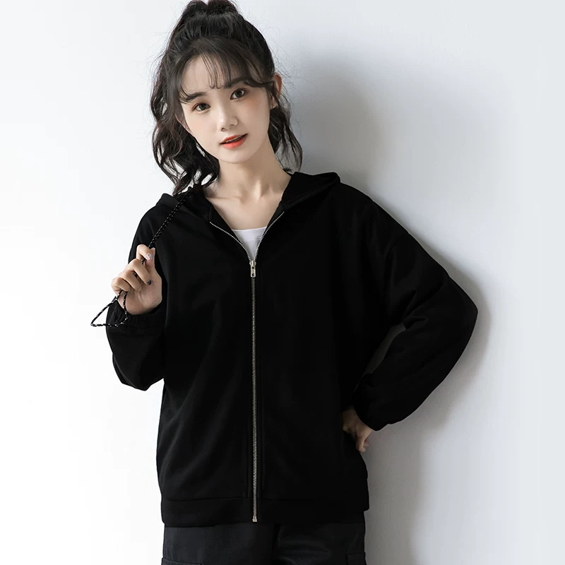 Осіння куртка, чорний худі для студентів для активного відпочинку, корейський стиль