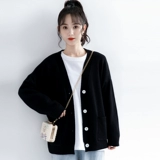 Весенний черный свитер, осенний кардиган, куртка для школьников, трикотажный лонгслив, тренд сезона, в корейском стиле