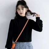 Демисезонный черный цветной базовый приятный телу зимний лонгслив, фонарь, футболка, новая коллекция, высокий воротник, увеличенная толщина