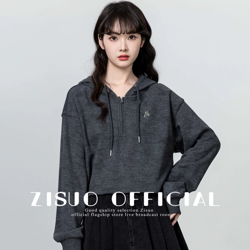 Осенняя толстовка с капюшоном с молнией, дизайнерская короткая повязка на голову, в американском стиле, на молнии, оверсайз