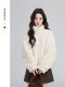 Apricot-Colored Stand-Collar Lamb Wool Coat for Women, Winter 2026 New Style, Loose Thickened Cardigan, Fluffy Short Top