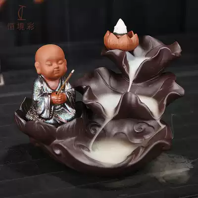 Reverse flow incense burner Creative personality handmade ceramic Purple sand little monk cute tea play tea pet ornaments boutique can be raised