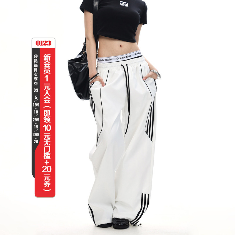 0123Start Retro Striped Sports Cargo Pants Unisex Loose Wide-Leg American Style Trendy Casual Trousers