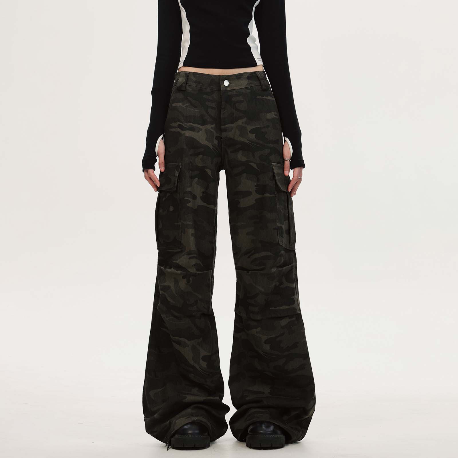 0123Start アメリカンストレートフレア迷彩オーバーオール（男女兼用）ゆったりレトロハイストリートクリーンフィットパンツ