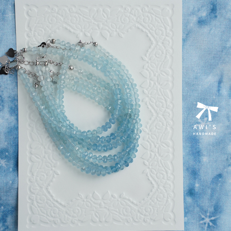 Gradient Fresh Sky Blue Aquamarine Acid-Free Wash Special Faceted Abacus Beads S925 Sterling Silver Bracelet