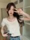 Beautiful Summer Bow-Knot French-Style Hollow-Out Ice Silk Knitted Short-Sleeve T-Shirt for Women with Lace Trim, Short Top