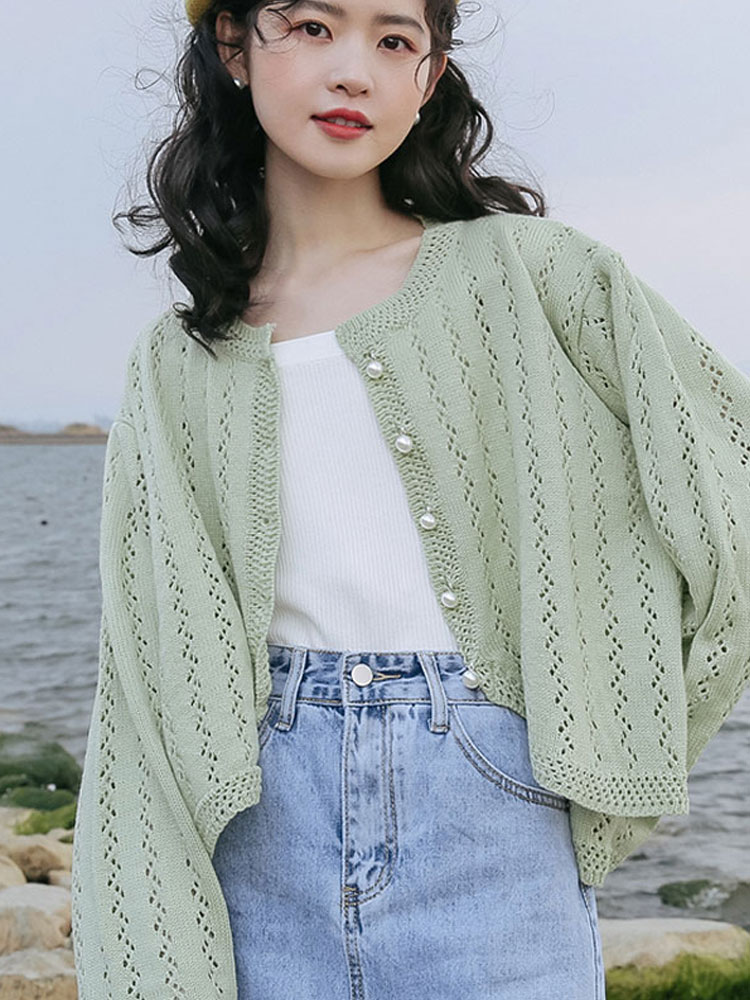 <!--短款针织开衫外套女早春薄款2024新款女士毛衣夏季空调衫镂空上衣-->