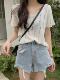 French-Style Hollow-Out Ice Silk Short-Sleeve Knit Top for Women, Summer Ripped Thin Stylish Short Cover-Up Blouse