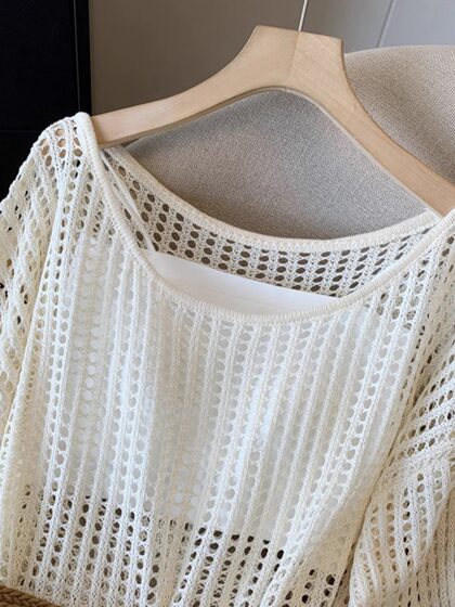 Hot Girl Sexy Hollow-Out Lazy Style Long-Sleeved Knit Top for Women 2026 Spring New Loose Outerwear Thin Top