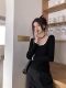 Beautiful Lace Square-Neck Base Shirt for Women, Suitable for Spring, Autumn, and Winter, Slim Fit, Pure and Desirable, Petite Size, Color-Blocking Inner Layer Top, Sweater for Women