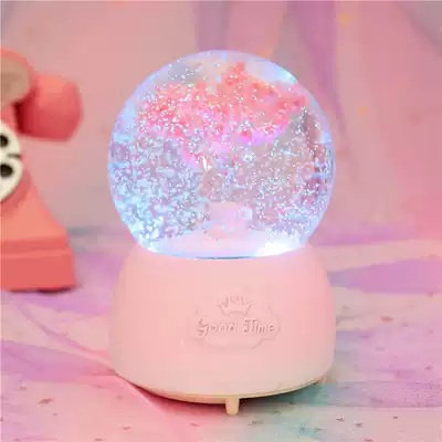 Sakura Flower Crystal Ball Rotating Lantern Floating Snow Music Box Creative Decoration Music Box Girl Heart Birthday Gift
