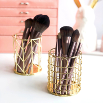  ins wrought iron makeup brush barrel Nordic style desktop simple gold round beauty brush storage tube Comb eyebrow pencil tube