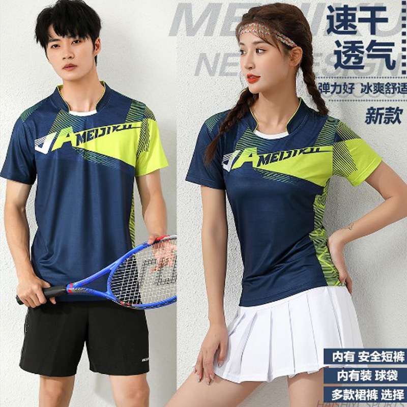 Tennis Suit Short Sleeve Speed Dry Badminton Suit Round Collar Ping-pong Clothes Training Suit Breathable Men And Women Dress Pants Sports Suit