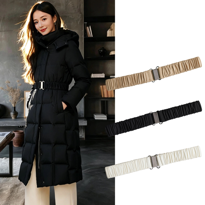 Down Jacket Fabric Belt for Women, Elastic Waistband, Versatile Stretchy Waist Cincher, Cotton Coat, Soft, Fashionable, Simple, Versatile Skirt Belt