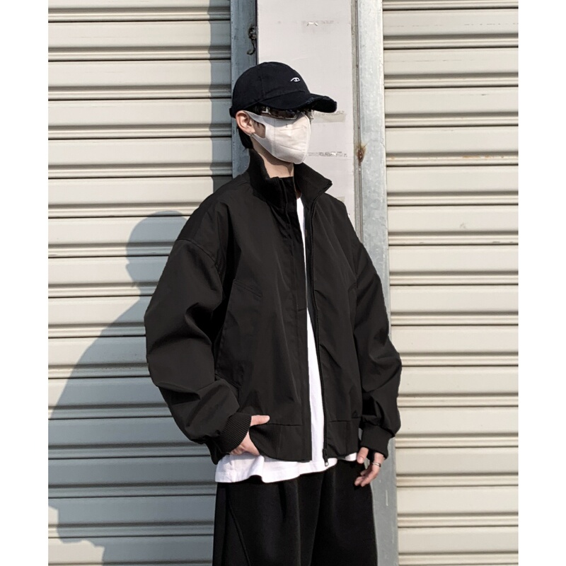 Black Short Flight Instructor Jacket for Men, Spring and Autumn, High-End, Cool and Stylish, Stand-Up Collar, Workwear Baseball Jacket