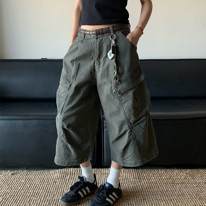 Lifeasam American Retro Multi-Pocket Cargo Pants Casual Pants Unisex Loose Cropped Pants Wide-Leg Shorts Trendy Lifeasam American Retro Multi-Pocket Cargo Pants Casual Pants Unisex Loose Cropped Pants Wide-Leg Shorts Trendy