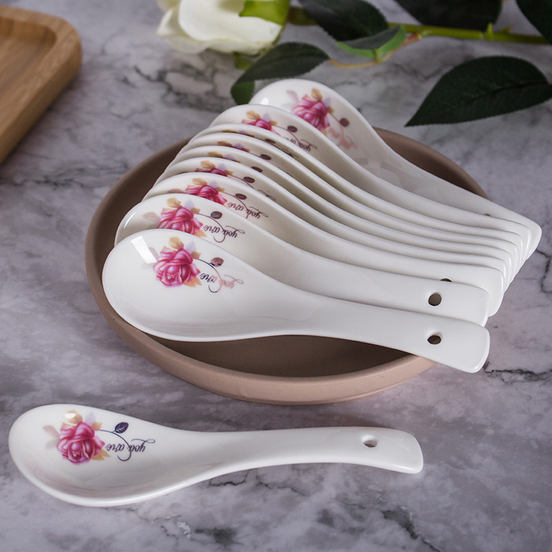 Small spoon household ceramic spoon 10 packs drinking soup adult spoon creative porcelain spoon spoon cute spoon curved spoon