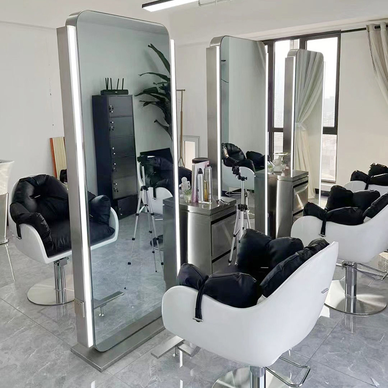 Hair salon special stainless steel hairdressing shop mirror table single and double-sided net red hairdressing mirror floor-to-ceiling wall-mounted hair-cutting chair trendy