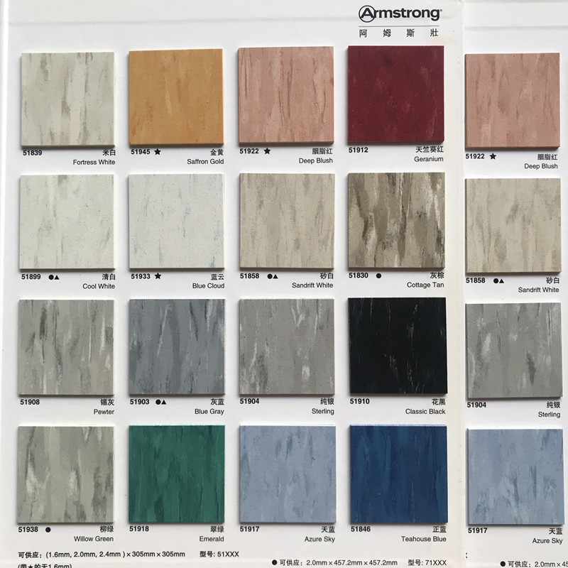 Pvc Plastic Flooring Armstrong Sheet Homogeneous Through-Core Stone Plastic Elevator Hospital Commercial Wear-Resistant Thickened Board