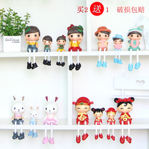  Modern desktop resin home decoration partition decoration cute hanging foot doll crafts red wedding gift