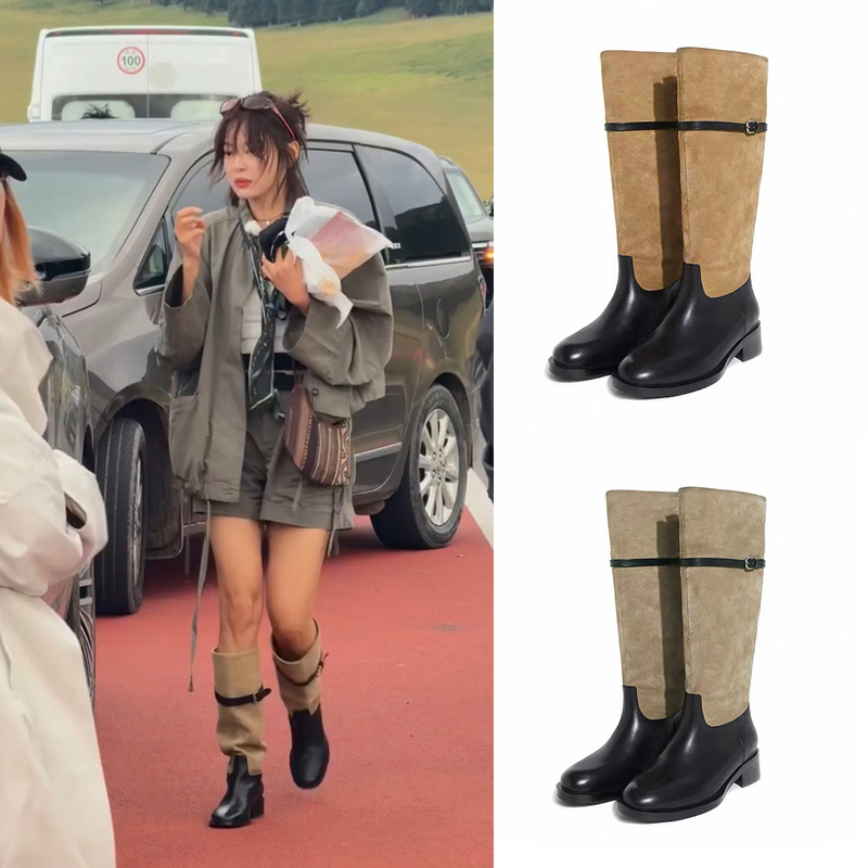 Zhou Xiaoyao~Xin Zhilei's Same Style Boots, Western Slouch Boots, Women's High-Top Riding Boots, 26 Styles, Versatile, Slimming Long Boots Zhou Xiaoyao~Xin Zhilei's Same Style Boots, Western Slouch Boots, Women's High-Top Riding Boots, 26 Styles, Versatile, Slimming Long Boots