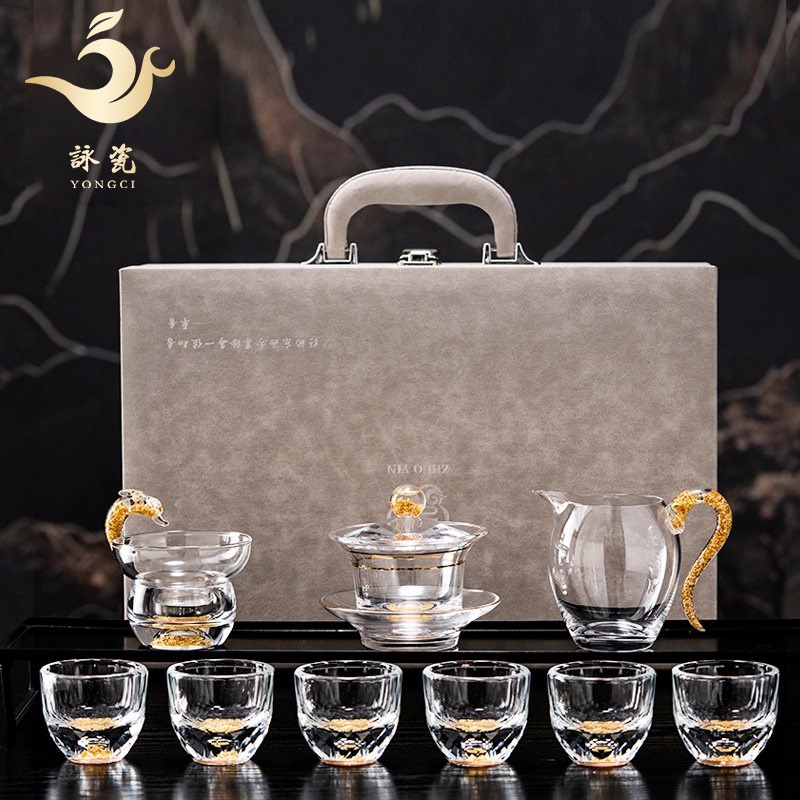 High-End Crystal Glass Gaiwan Tea Set, Classy Gift Box for Gifting, Light Luxury Tea Cup for Home and Office Use High-End Crystal Glass Gaiwan Tea Set, Classy Gift Box for Gifting, Light Luxury Tea Cup for Home and Office Use