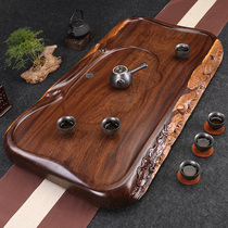 Ebony tea tray whole log carved solid wood thickened tea tray drainage Chinese tea tray tea tray home