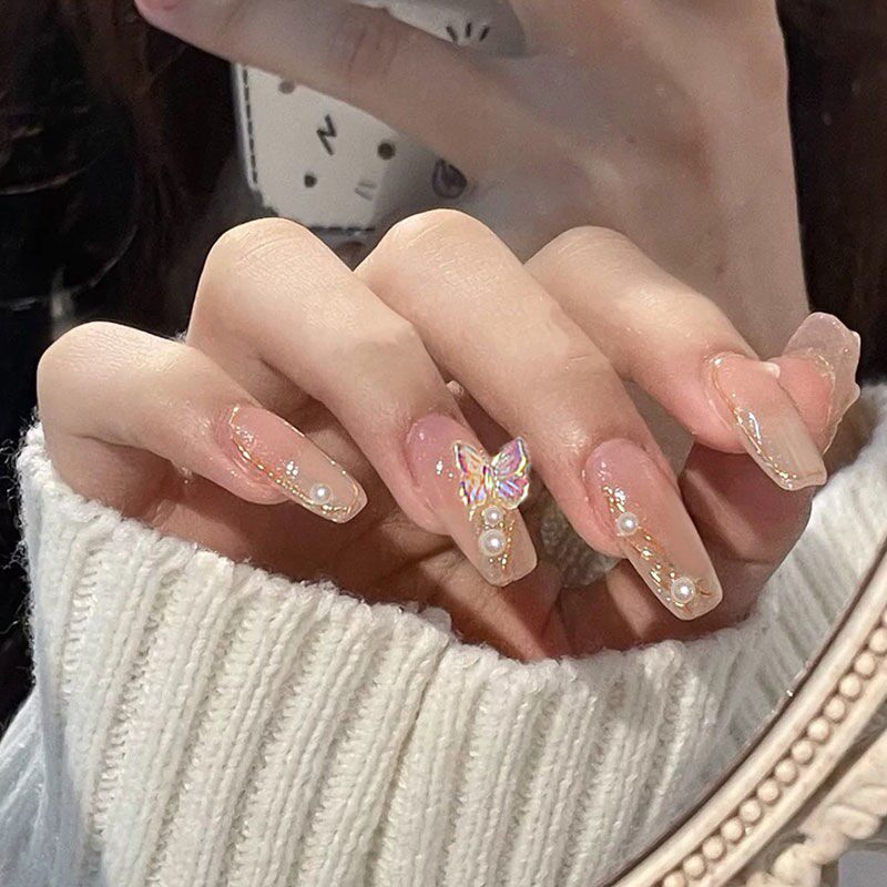 Finished nail manicure patch wind feeling dismantling wearing armor 2021 net red new autumn and winter white and long