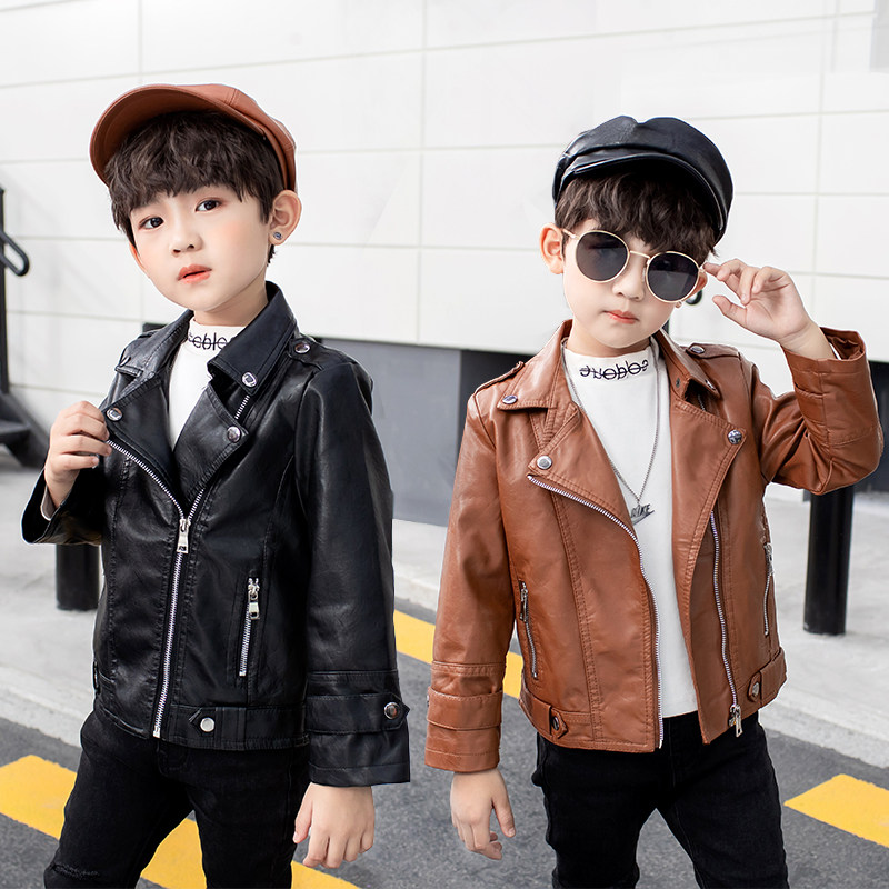Children's leather coat for children's leather coat in autumn new Han Edition for boys and girls PU jacket baby locomotive clothing