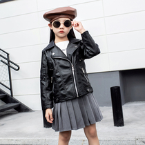Girls leather jacket women 2021 autumn new autumn childrens leather jacket short spring and autumn little girl foreign gas