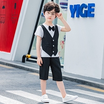Childrens small suit suit suit boys wedding dress 234567 year old tide baby Summer short sleeve gentleman vest two-piece set