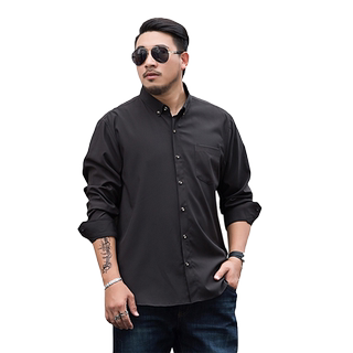 免烫加肥加大码长袖衬衫男胖子肥佬宽松职业装商务正装衬衣男百搭