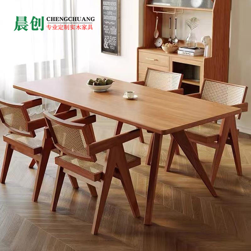 Whale dining table cherry wood pure solid wood dining table home small apartment Japanese-style dining table rectangular log desk