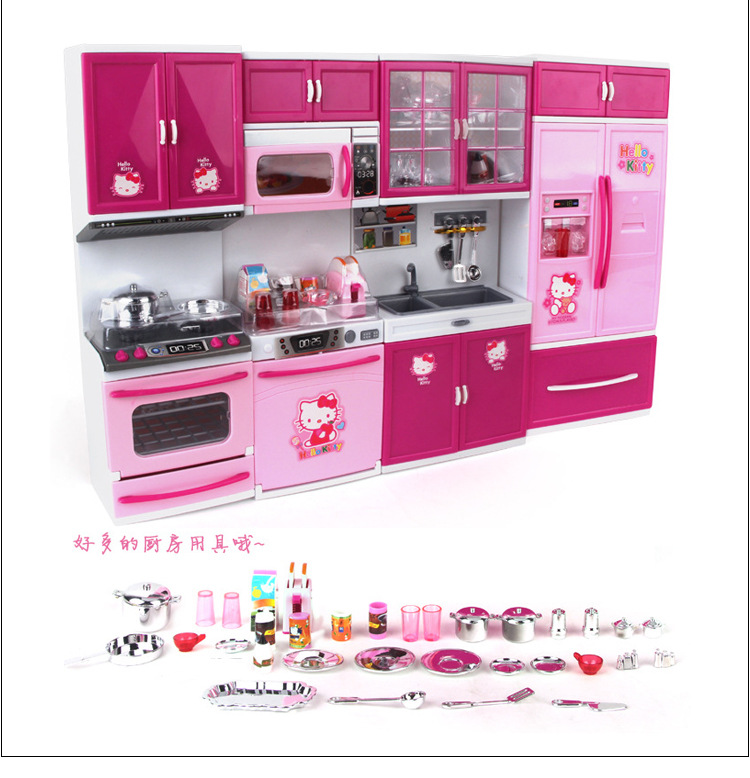 Hellokitty Pink Hello Kitty Simulation Kitchen Set Bộ đồ chơi sinh nhật cô gái lãng mạn đồ chơi cho bé 1 tuổi