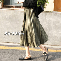 Gold velvet 200 pounds fat mm skirt female mid-length autumn and winter winter skirt pleated large size long skirt skirt female skirt