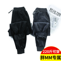 Womens pants Large size sweatpants Womens sweatpants loose outside wear gold velvet pants Autumn and winter fat mm Harun plus velvet thickened