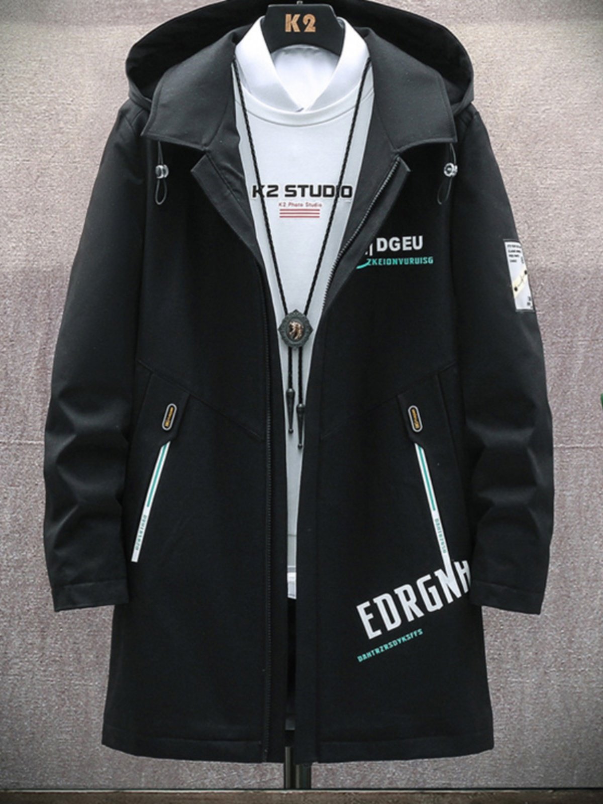 Mid-Length Trench Coat for Men, Autumn and Winter Cotton Clothing, Trendy Brand Youth Men's Jacket, Warm Casual Windbreaker