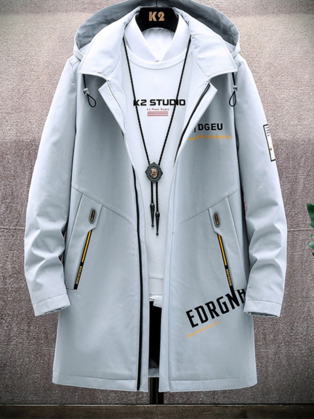 Mid-Length Trench Coat for Men, Autumn and Winter Cotton Clothing, Trendy Brand Youth Men's Jacket, Warm Casual Windbreaker