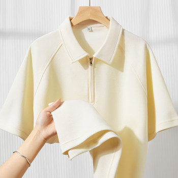 ໜັກ! apricot 220g half-zip ເສື້ອໂປໂລແຂນສັ້ນຜູ້ຊາຍແລະແມ່ຍິງ pique ຝ້າຍວ່າງ lapel ເສື້ອທີເຊີດເທິງ