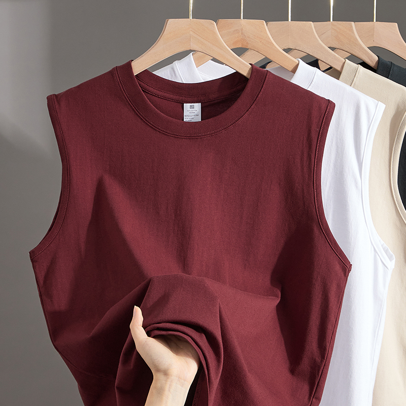 (100% Cotton) 230g Pure Cotton Vest Men's Sports Fitness Sleeveless Vest Solid Color Short-Sleeved T-Shirt Women's Summer