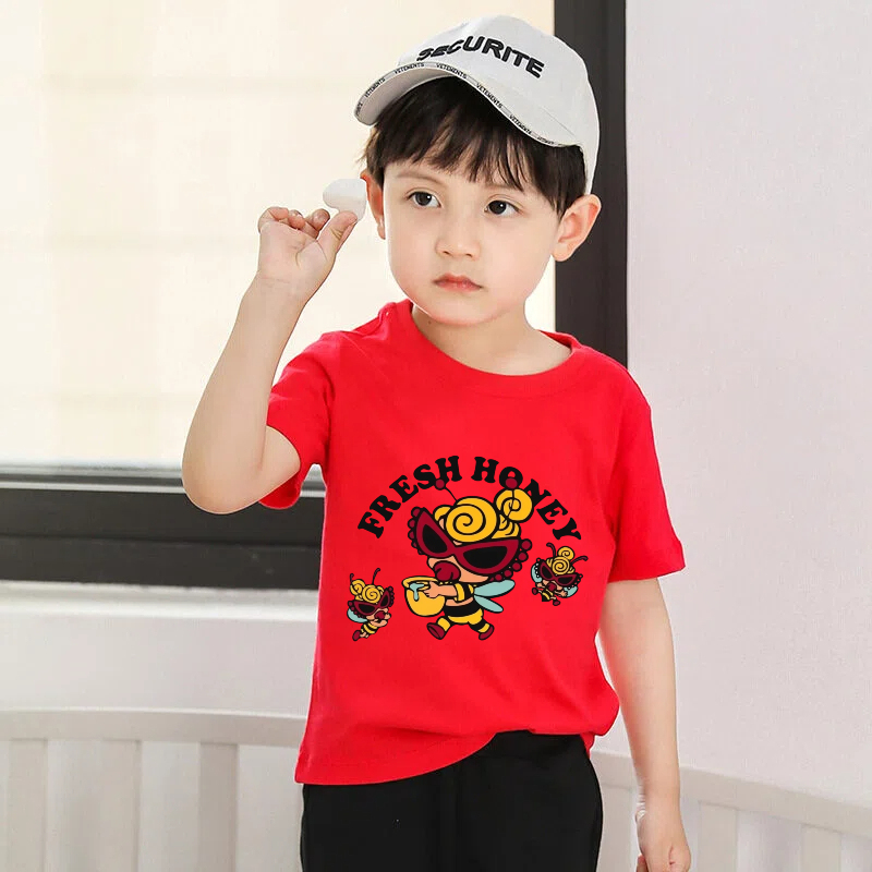 Japanese Trendy Brand Black Summer Boys' Casual Printed Versatile Tops Girls' Cartoon Cotton Short-Sleeve Parent-Child T-Shirts
