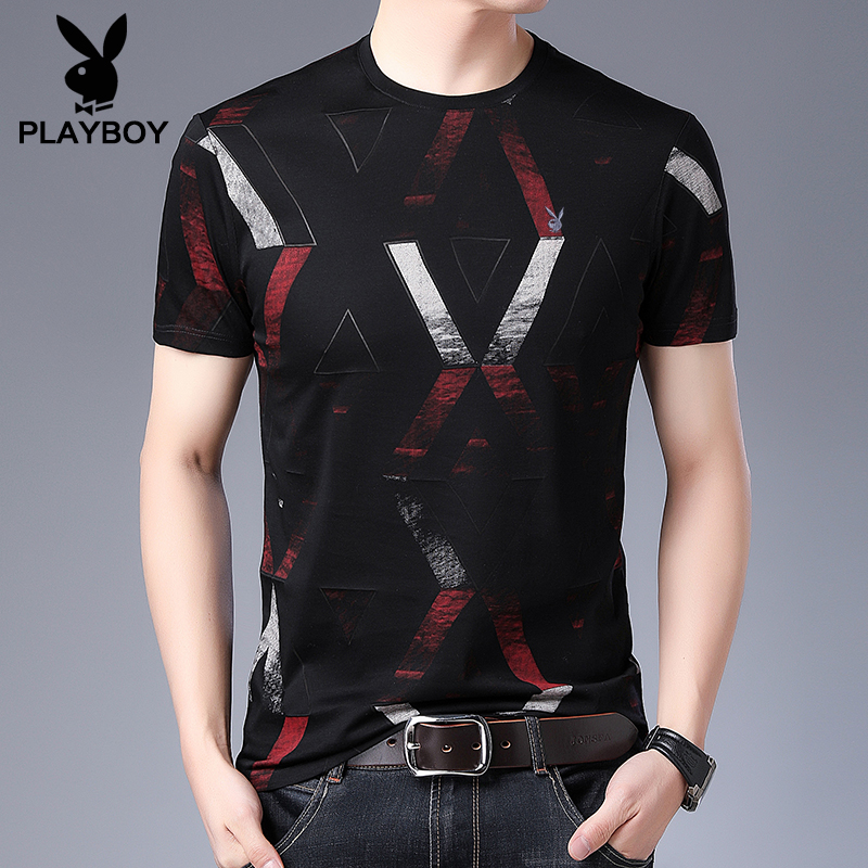 Playboy ngắn tay áo t-shirt nam mùa hè 2020 thời trang nam In Half-Sleeve T-Shirt tối nam