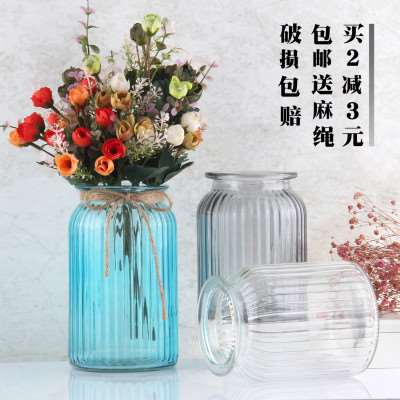 欧式地中海蓝色玻璃花瓶 透明水培瓶 干花鲜花饰瓶子家居摆设瓶